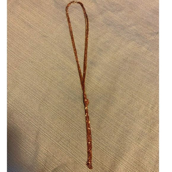 Long Gold Toned Knotted Necklace 21" Long - Picture 7 of 7